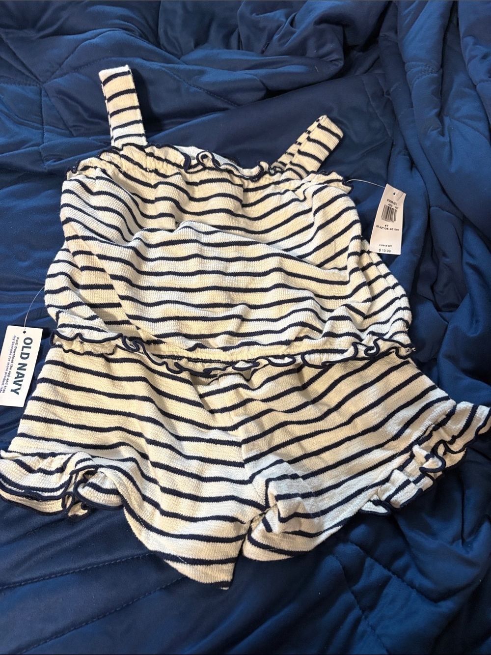 Old Navy White & Navy Striped Girls' Knit Romper